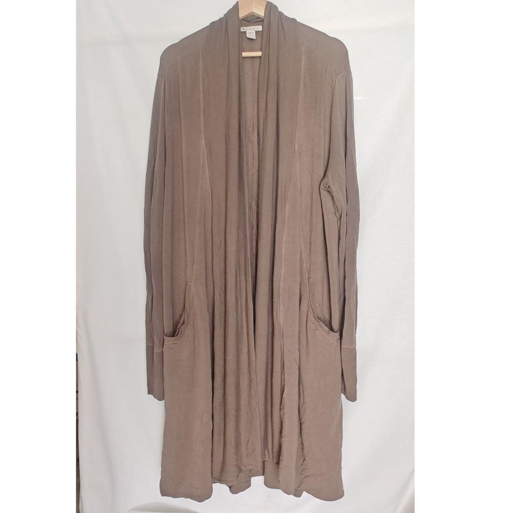 Athleta Long Open-Front Cardigan in Taupe